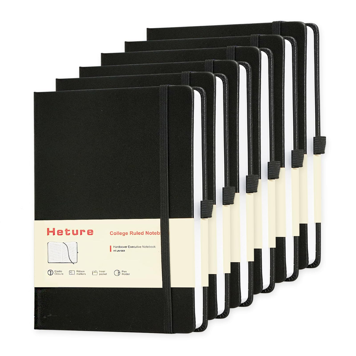 Heture Hardcover Notebooks - Black / 6 Pack
