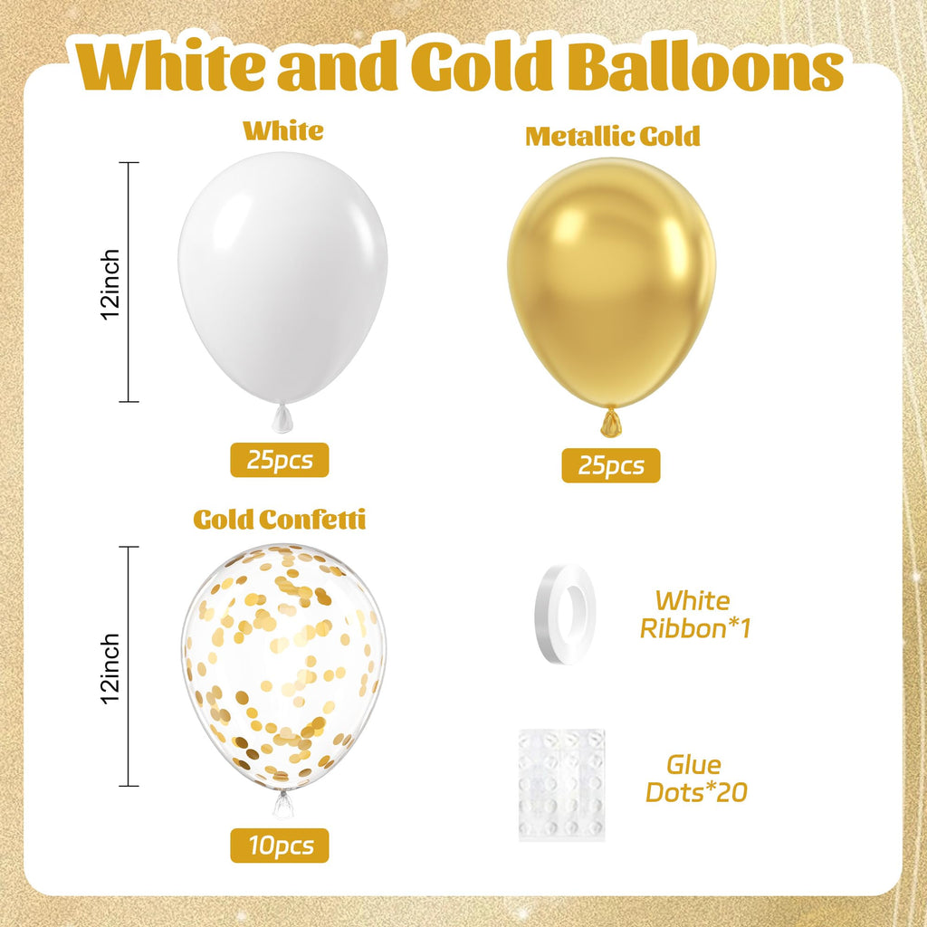 60pcs 12inch Confetti Balloons - White Gold view 1