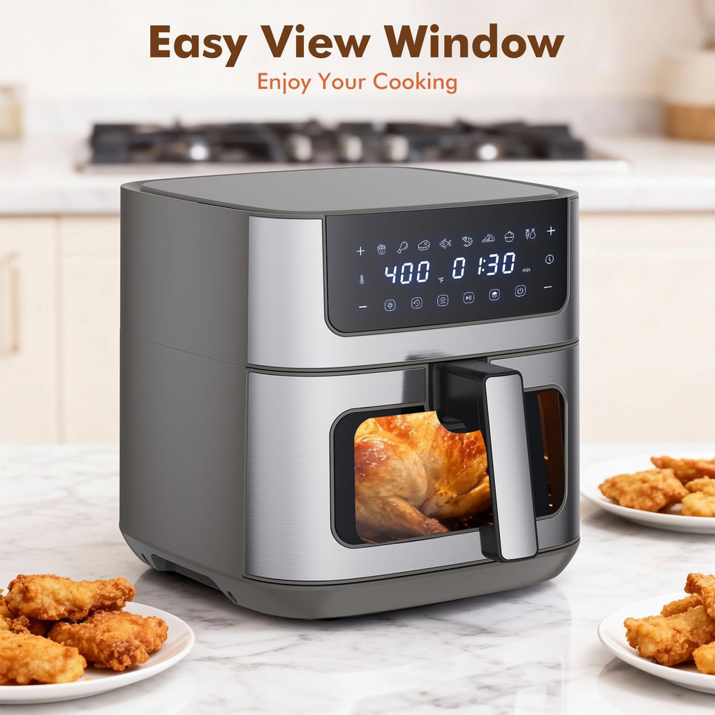 OLIXIS 6.34QT Air Fryer with Window, 8 Food Presets with 400°F Max Heat, 90-Min Timer, Nonstick Dishwasher-Safe Basket