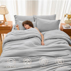 MUXHOMO 7 Pieces Comforter - Light Grey / Oversized Queen (98"x 98") view 1
