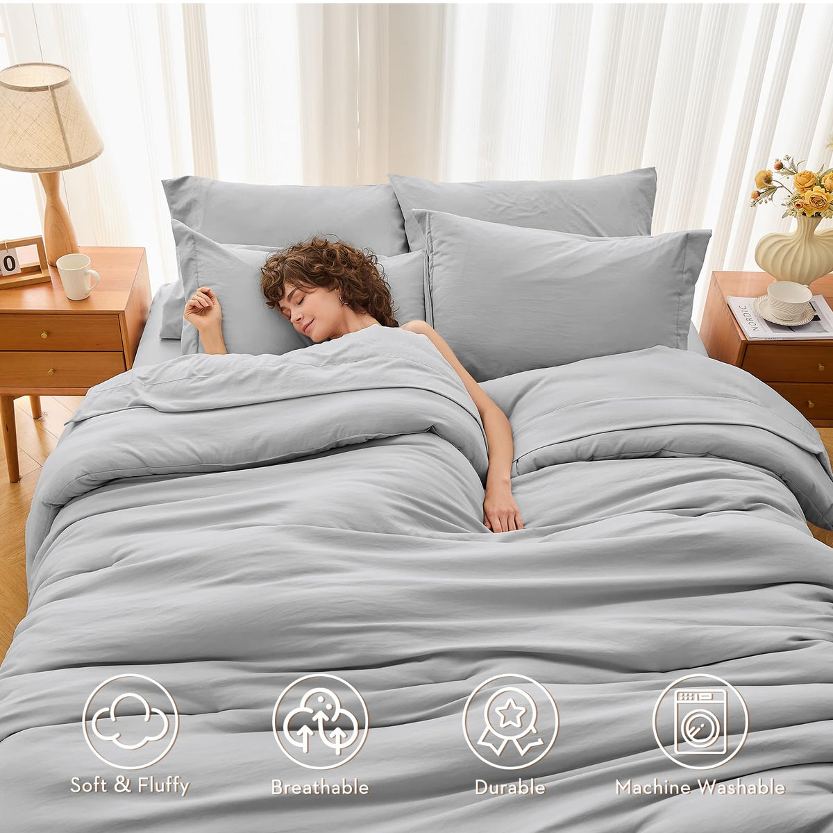 MUXHOMO 7 Pieces Comforter - Light Grey / Oversized Queen (98"x 98") view 1