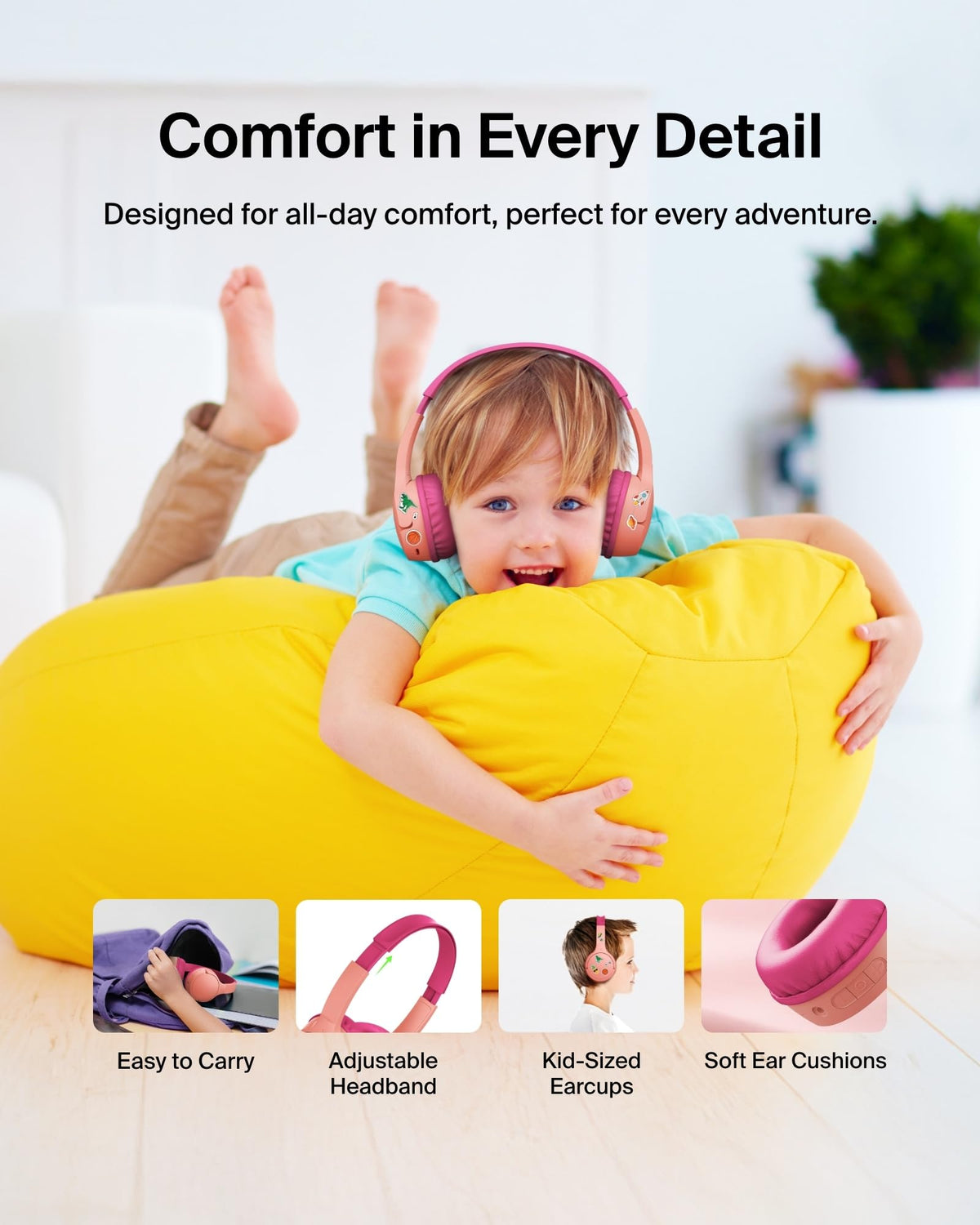 Belkin SoundForm Mini Kids Headphones - Pink / Wireless (USB-C) view 6