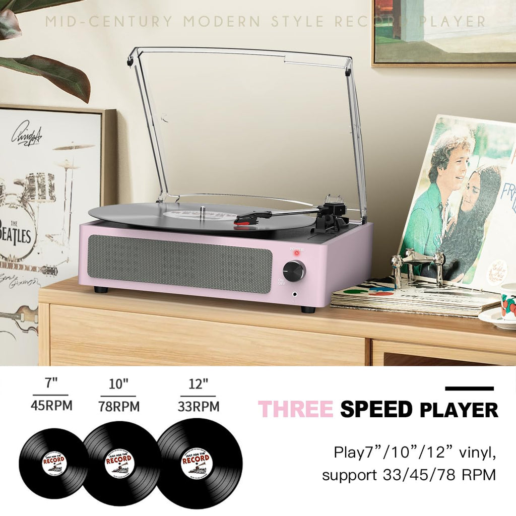 Seasonlife Vinyl Record Player with Speakers Turntable for Vinyl,Pale Pink (additional view 1)