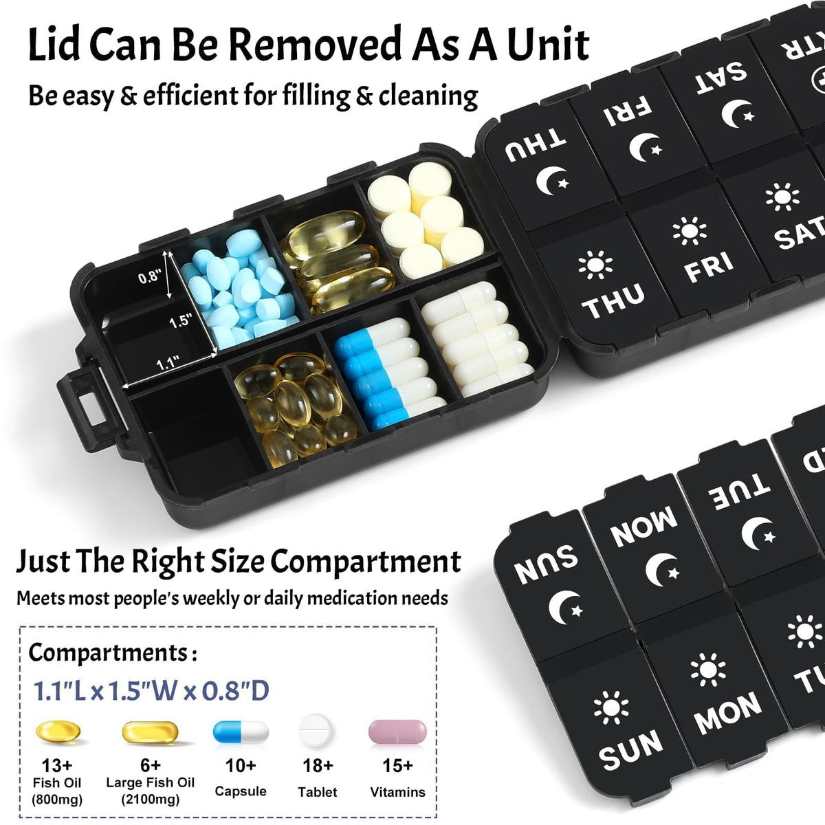 Foldable Portable 7 Day Pill Organizer 2 Times a Day, AM PM Weekly Pill Box
