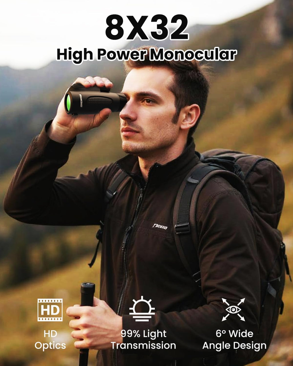 15x65&8x32 Monoculars for Adults High Powered for Bird Watching Hikng Camp - Obsidian Black view 2