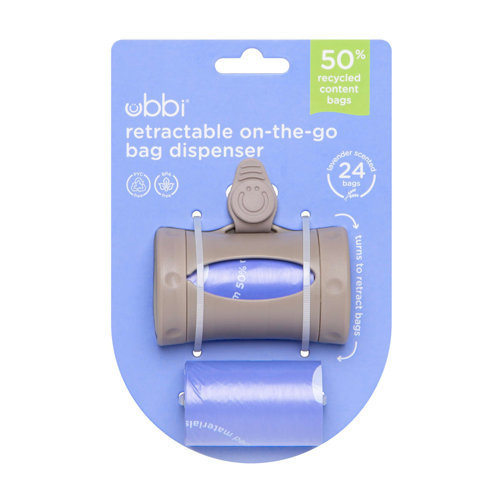 Ubbi Retractable Bag Dispenser for Diaper Bag - Taupe Bag Dispenser view 7