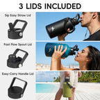 Konokyo 128 oz Insulated Stainless Steel Water Bottle Jug with Handle (KN3GDDSH-128oz-Dark Red)