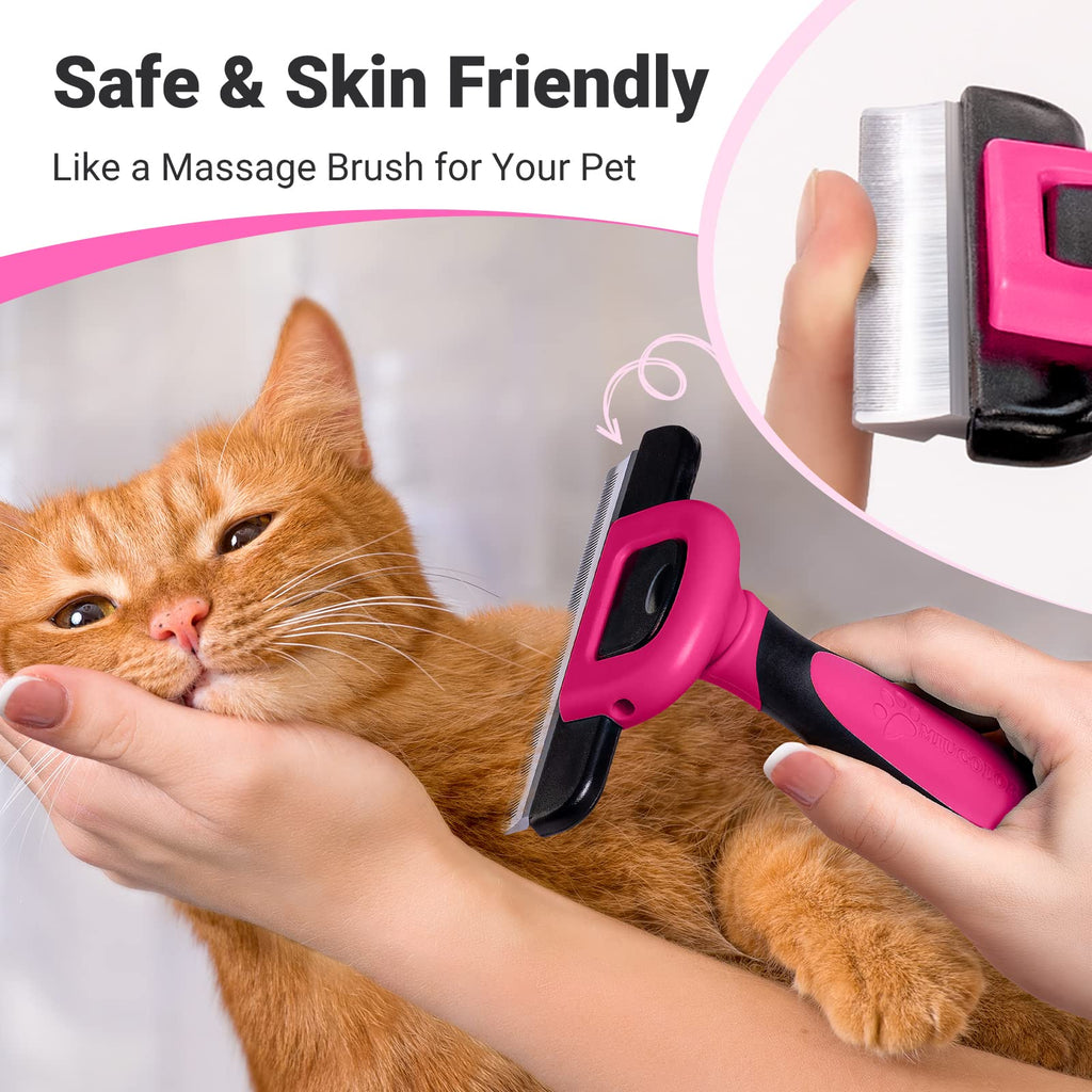 MIU COLOR Pet Grooming Brush Deshedding Tool for Dogs & Cats - Hot Pink / Short and Medium Hair view 4