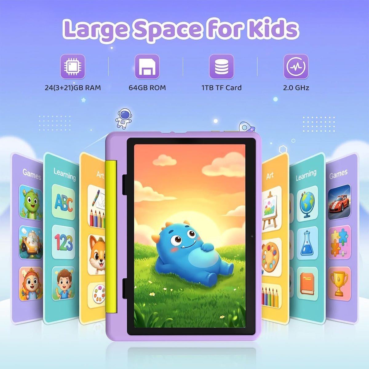 Kids Tablet,Android 16 Tablet for Kids 10 inch with Case,24GB RAM 64GB ROM - Purple view 2