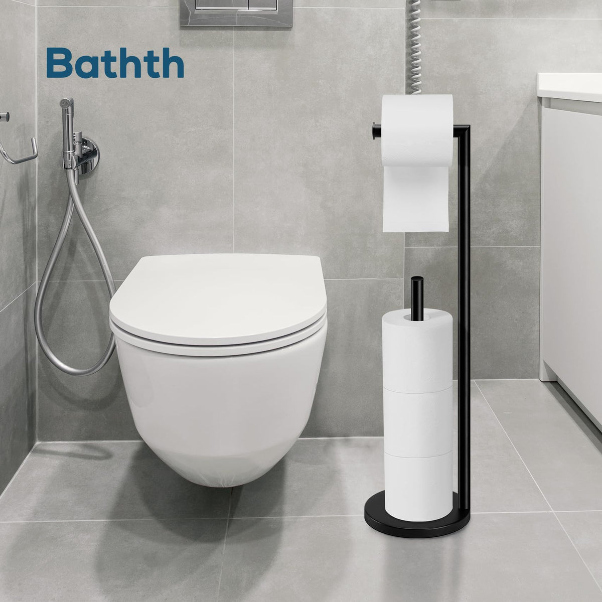Toilet Paper Holder Stand, Toilet Paper Free Standing - Black view 3