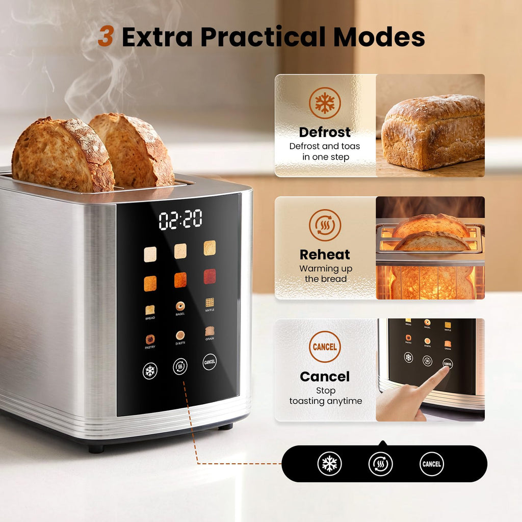 Toaster 2 Slice Touch Screen, Smart Toaster Wide Slot, Full Stainless Steel (additional view 5)