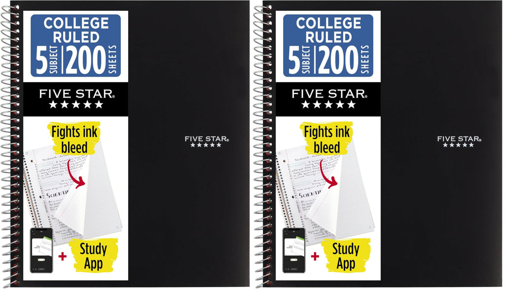 Five Star Spiral Notebook + Study App, 5 Subject, College Ruled Paper