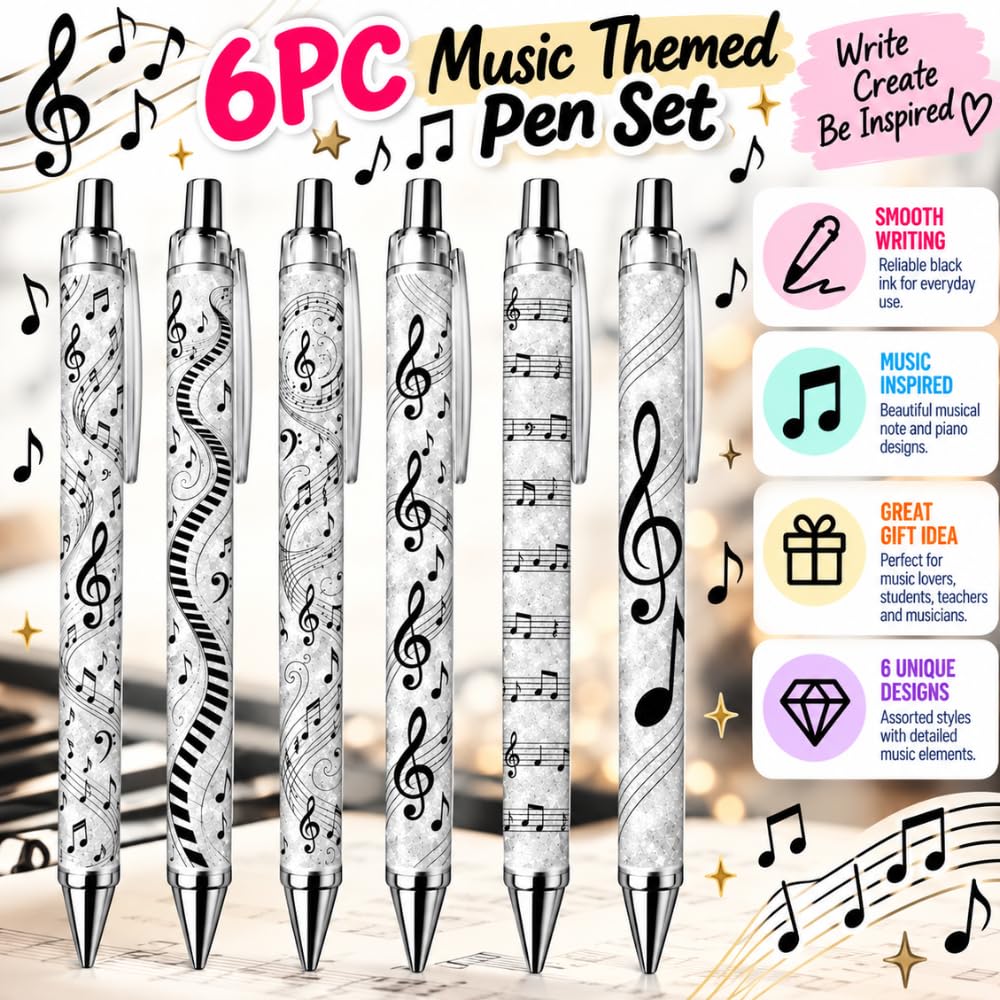 YJ PREMIUMS 6PC Ballpoint Pens - Music view 1