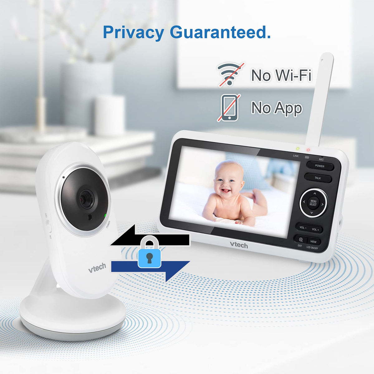 VTech Baby Monitor with 2 Cameras No WiFi & 5" Screen – Split-Screen, Patrol Mode, Night Vision, Two-Way Talk
