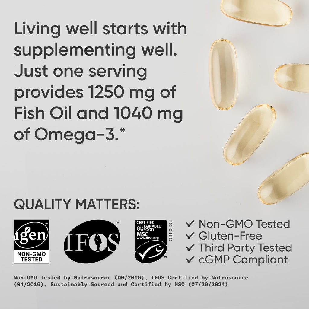 Sports Research Omega-3 Fish Oil 1250mg from Wild Alaska Pollock,240 Count (FG385A)