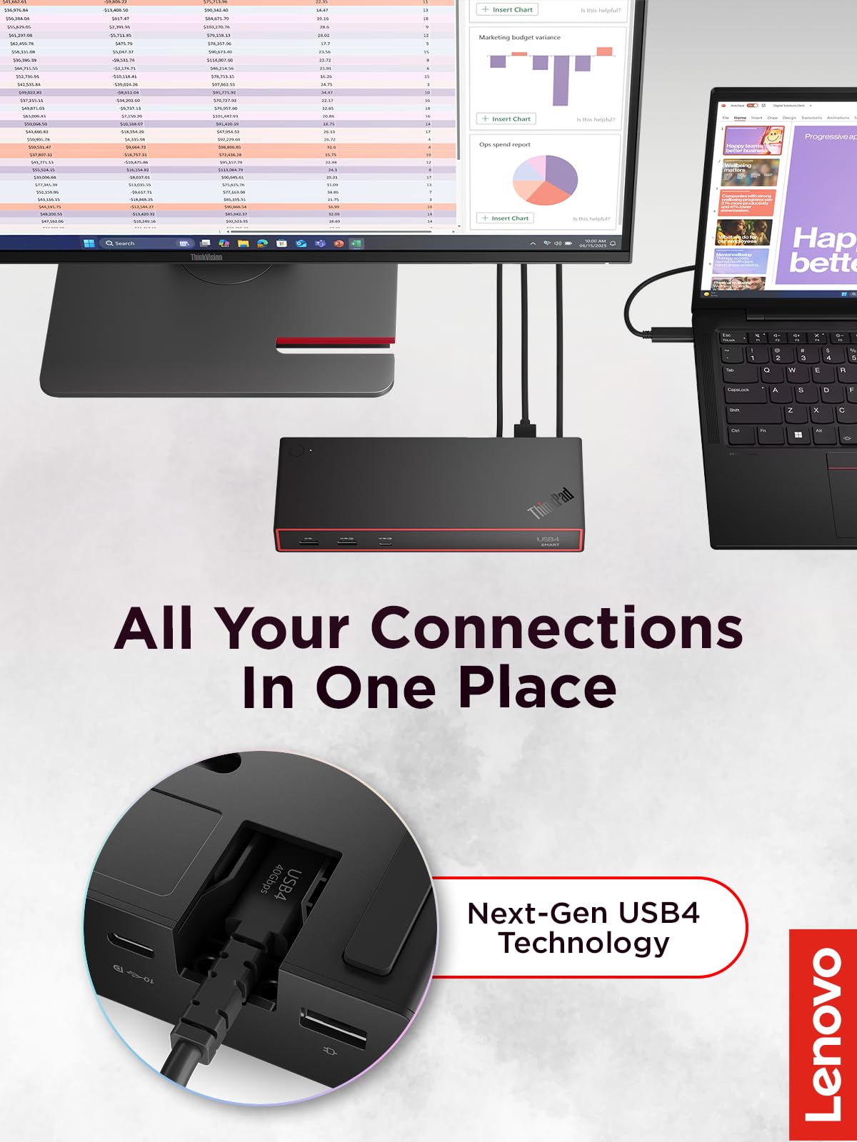 Lenovo ThinkPad USB 4 Smart Dock 5500 w/ 135W Adapter, Supports up to 4 Displays, 100W (additional view 1)