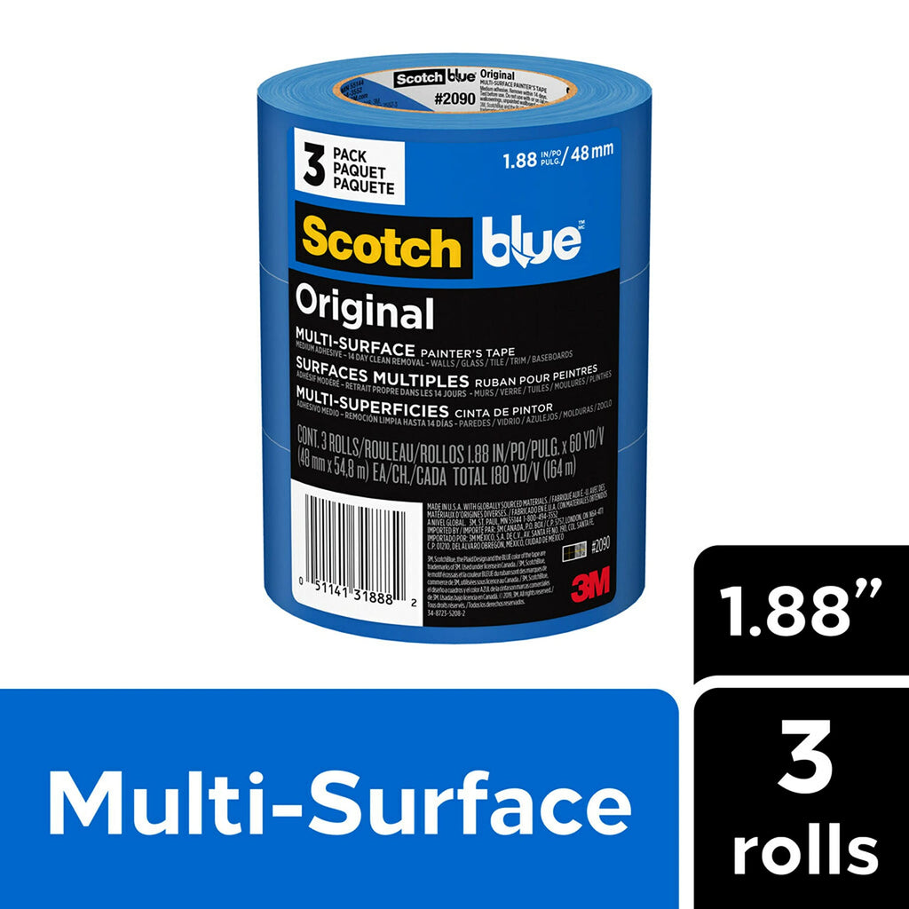 ScotchBlue Original Multi-Surface Painter's Tape 2 Inch Wide, 3 Rolls (2090-48EVP) (Pack of 3)