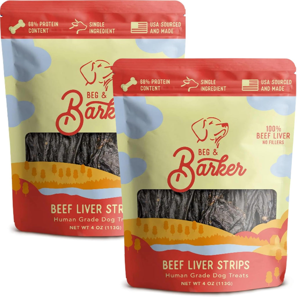 Beg & Barker Beef Liver Jerky, Dog Treats, Grain Free (4oz, 2-Pack)