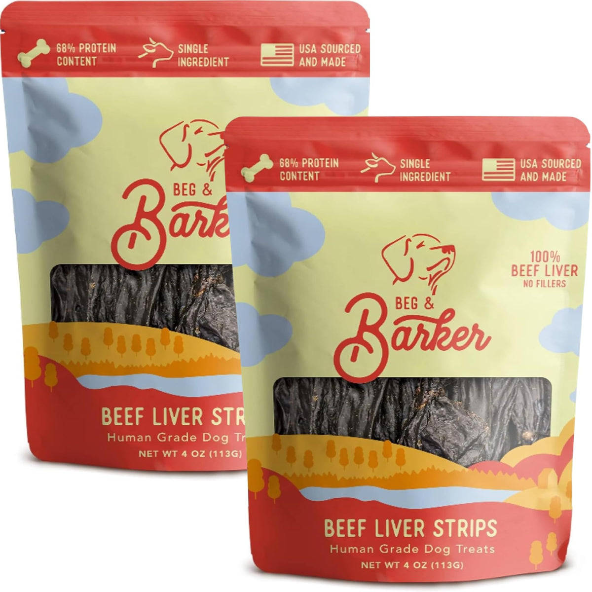 Beg & Barker Beef Liver Jerky, Dog Treats, Grain Free (4oz, 2-Pack)