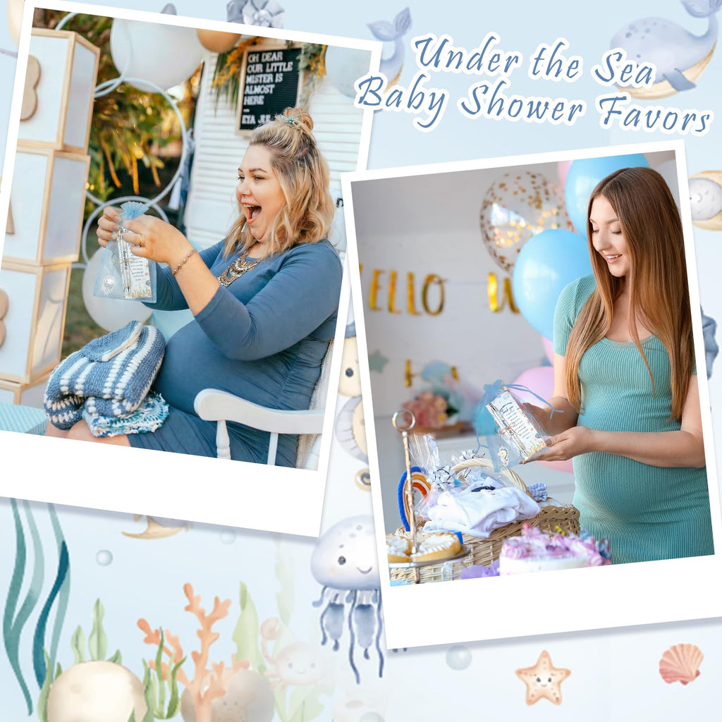 EYNDYN 145 Pieces Baby Shower Favors Ballpoint Pens and Keychains Gifts Bulk Retractable Pens Gender Reveal Cards Souvenirs - 72 / Sea view 6