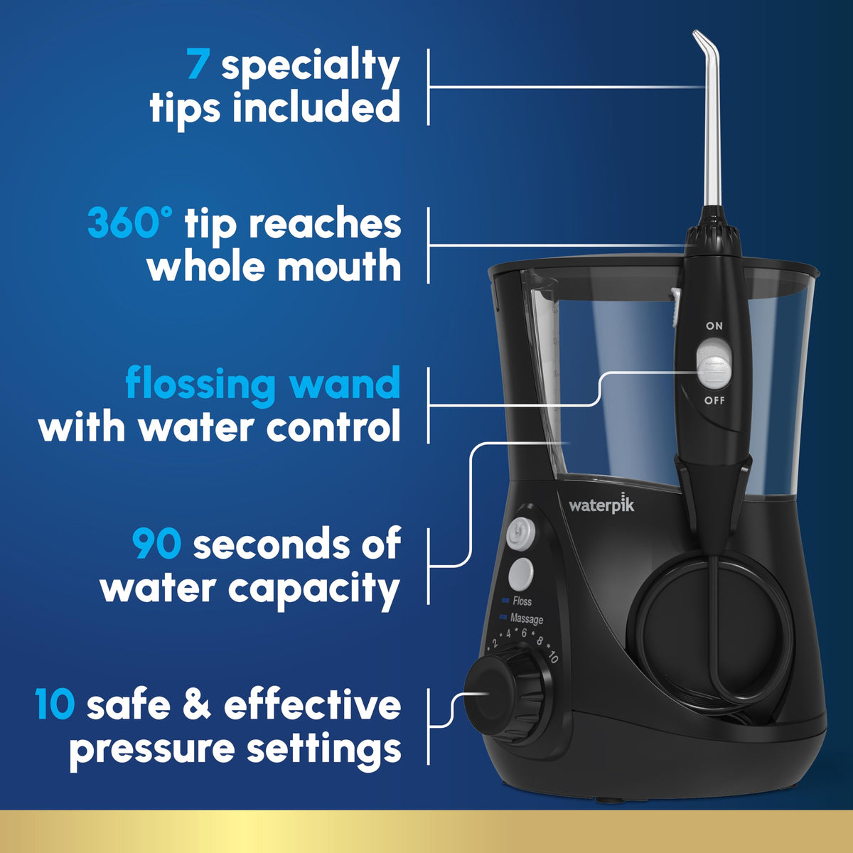Waterpik Aquarius Countertop Water Flosser with 10 Settings, 7 Tips