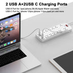 Teiobar Extension Cord Power Strip - White(12 Outlets/2U2C) / 6 Ft view 2