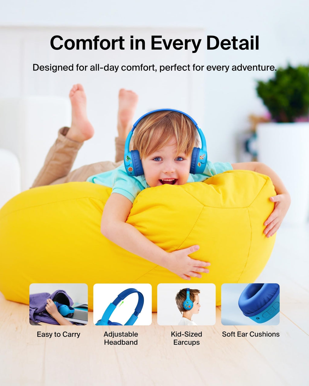 Belkin SoundForm Mini Kids Headphones - Blue / Wireless (USB-C) view 5