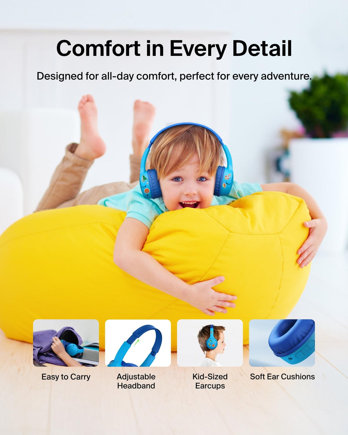 Belkin SoundForm Mini Kids Headphones - Blue / Wireless (USB-C) view 5
