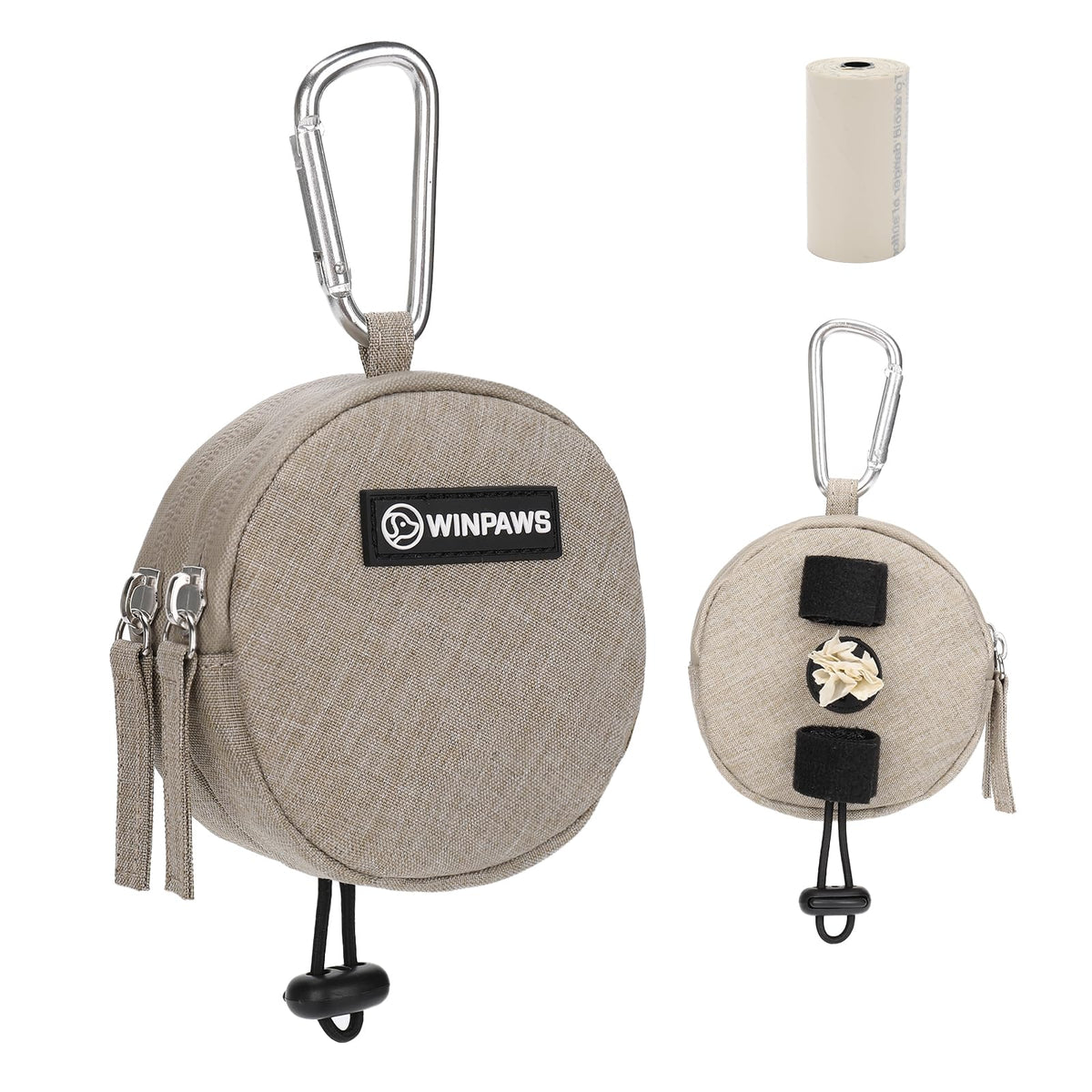 WINPAWS Dog Poop Bag Holder for Leashes- Dog Treat Pouch with Waterproof Zipper - Khaki