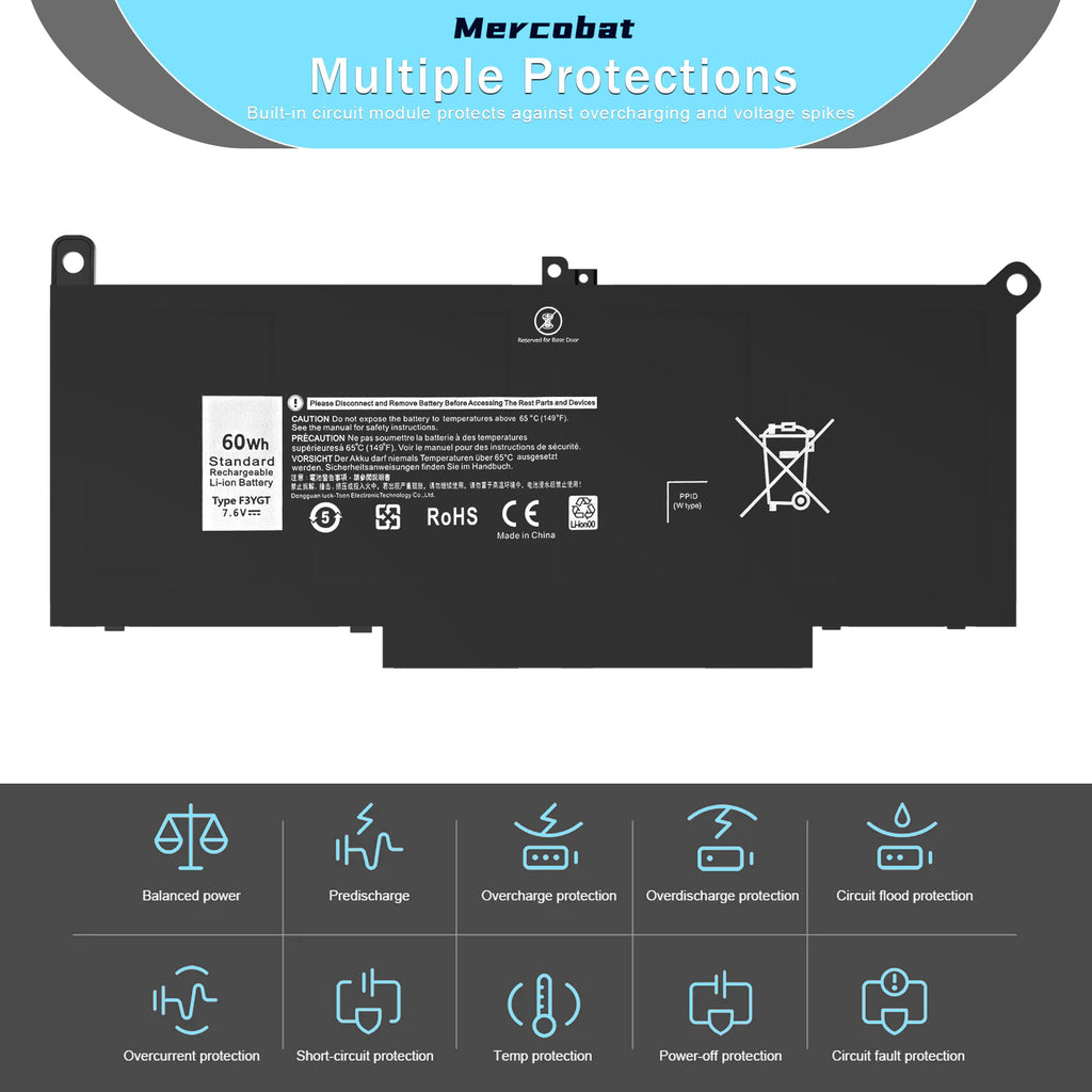 Mercobat F3YGT Compatible with Dell LAT. 7280 7290 7380 7390 7480 7490 (additional view 6)