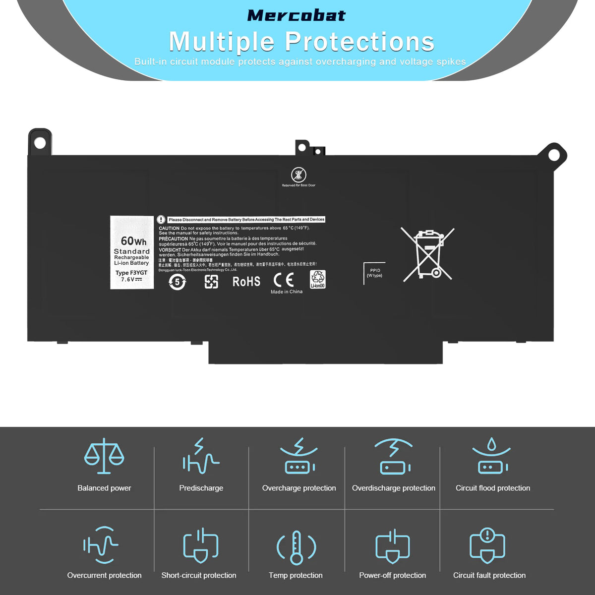 Mercobat F3YGT Compatible with Dell LAT. 7280 7290 7380 7390 7480 7490 (additional view 6)