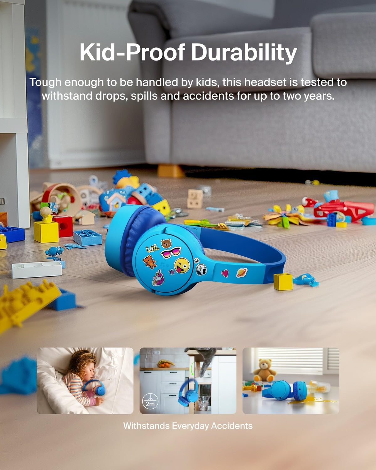 Belkin SoundForm Mini Kids Headphones - Blue / Wireless (USB-C) view 3
