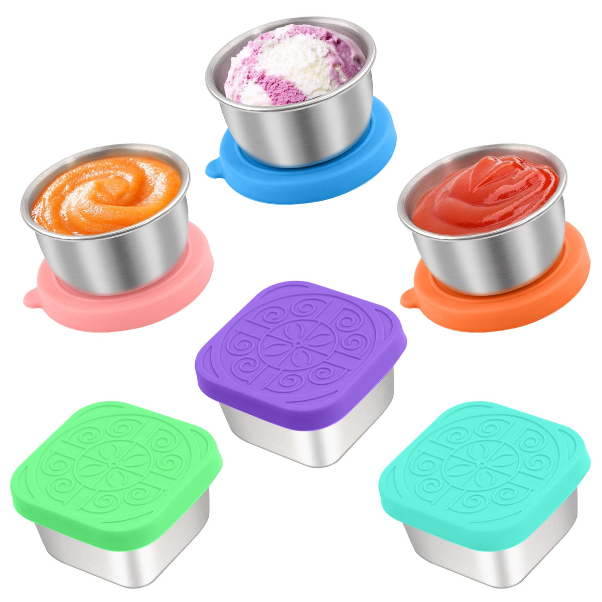 1.6 oz+2.7 oz Stainless Steel Salad Dressing Containers with Lids, 6 Pack