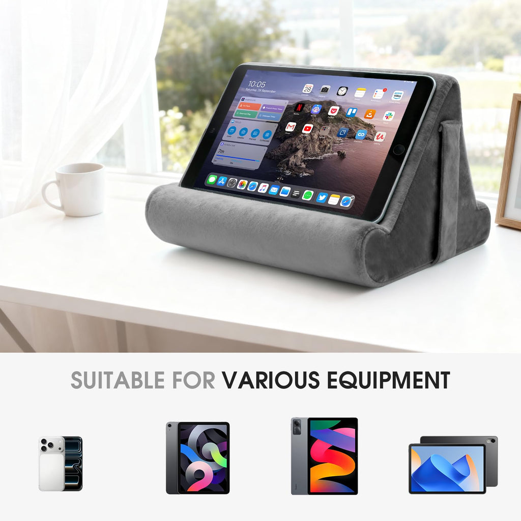 Sttargxing Tablet Stand Multi-Angle Tablet Pad Stand Lazy Holder Stand Soft Pad Stand Tablet Cushion Stand with Net Pocket & Random Color Stands for Lap - Grey view 7
