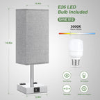 aooshine Set of 2 Touch Lamps with USB-C Port - Grey Shade-Silver Base view 3