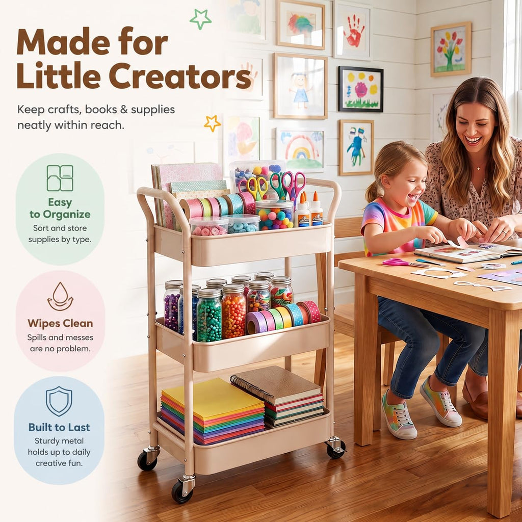 3 Tier Rolling Diaper Caddy Cart - Beige view 5