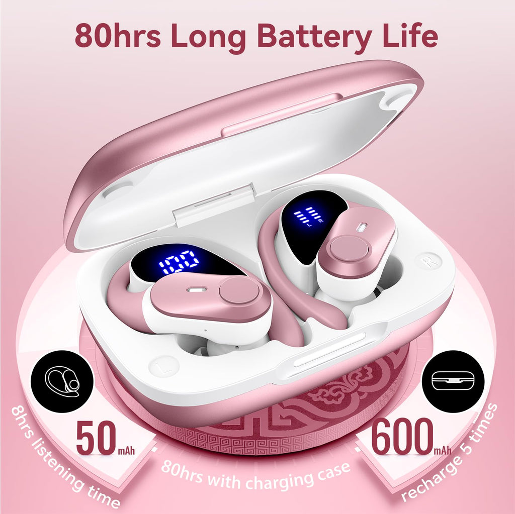 Active Noise Cancelling Ear Buds Wireless Bluetooth Headphones 80H Playtime Display Charging Case 50dB ANC Over - Rose Gold view 4