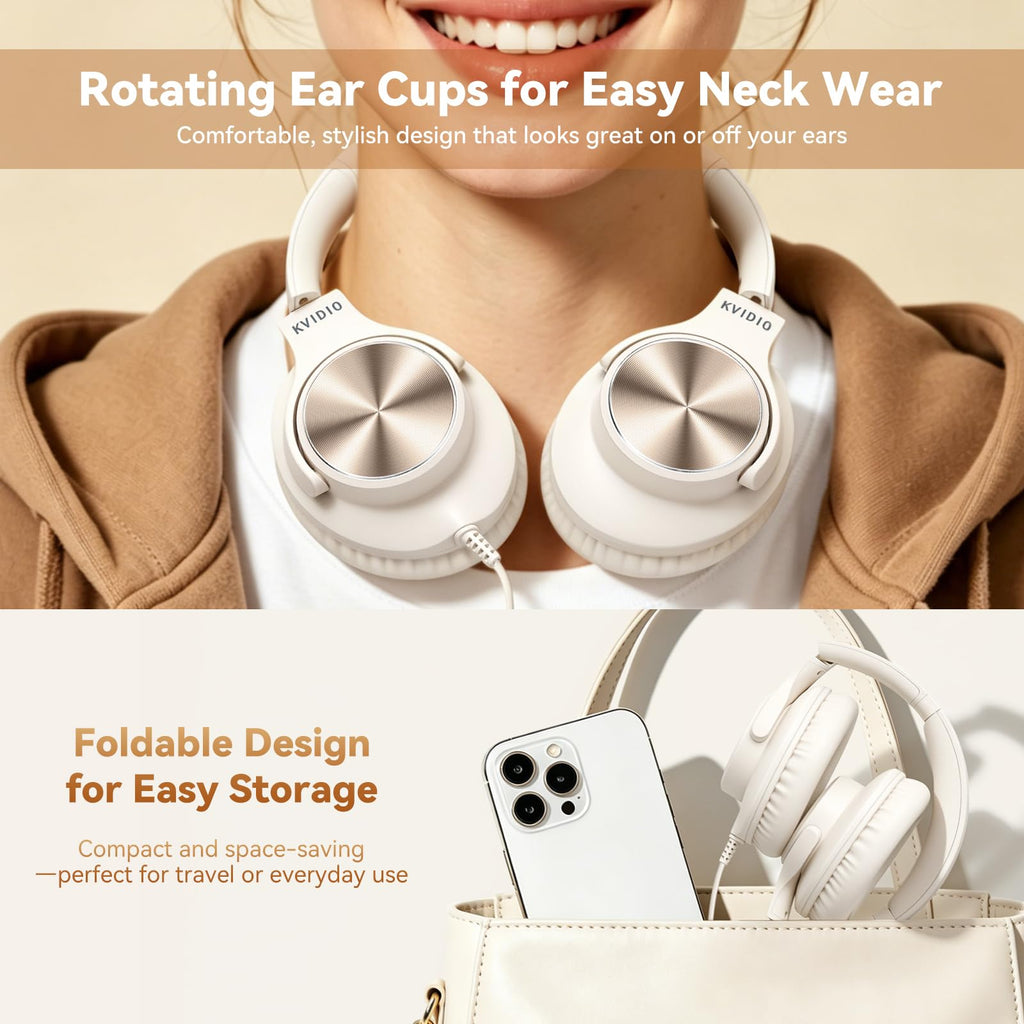 KVIDIO Wired Headphones with Mic - Beige view 4