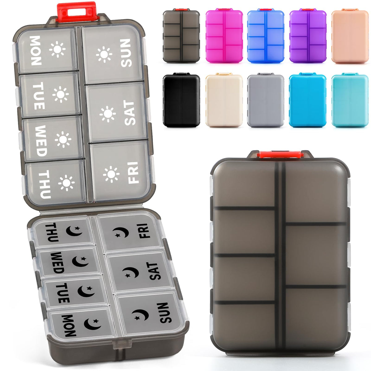 Foldable Portable 7 Day Pill Organizer 2 Times a Day, AM PM Weekly Pill Box
