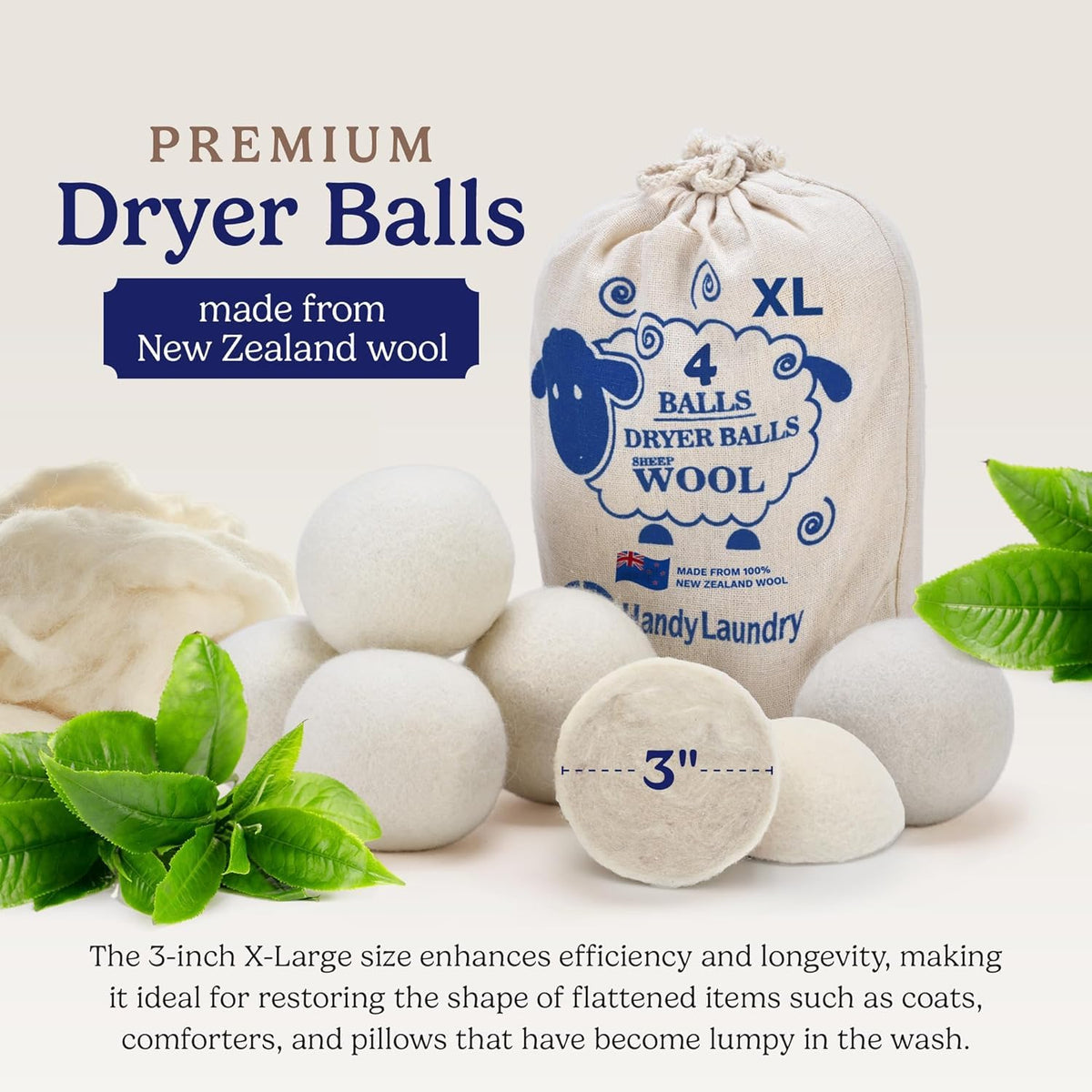 Handy Laundry Wool Dryer Balls 6-Pack, Reusable Natural Fabric Softener (5112)
