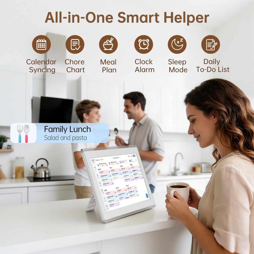 Yemsd 15.6" Digital Calendar Wall Touch Screen, Chore Chart, Photo Frame, Bases (White01)