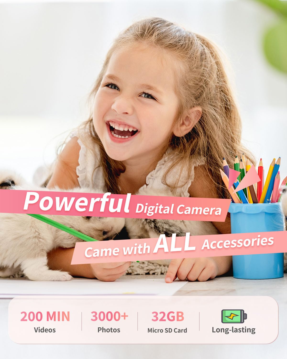 Lecran Digital Camera, FHD 1080P Point and Shoot Camera for Kids Teens – Pink (DC403)