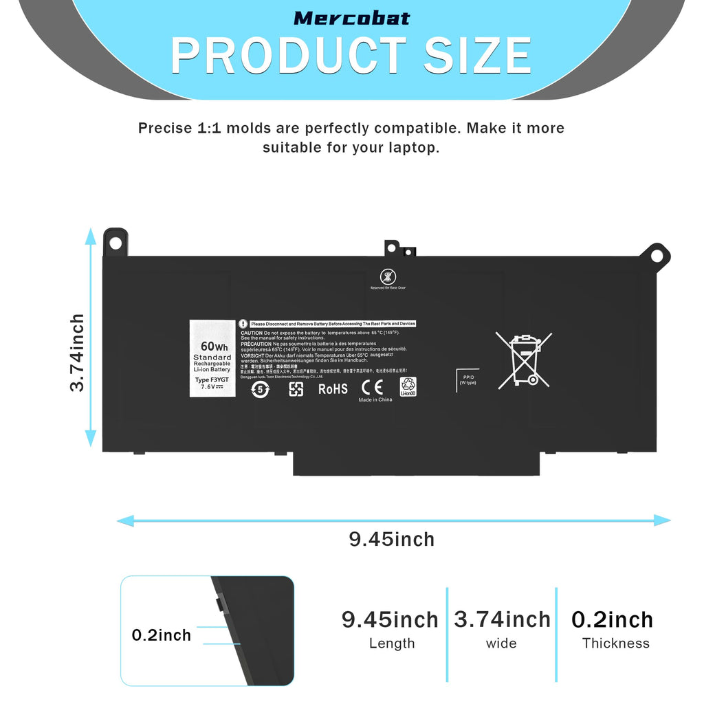 Mercobat F3YGT Compatible with Dell LAT. 7280 7290 7380 7390 7480 7490 (additional view 2)