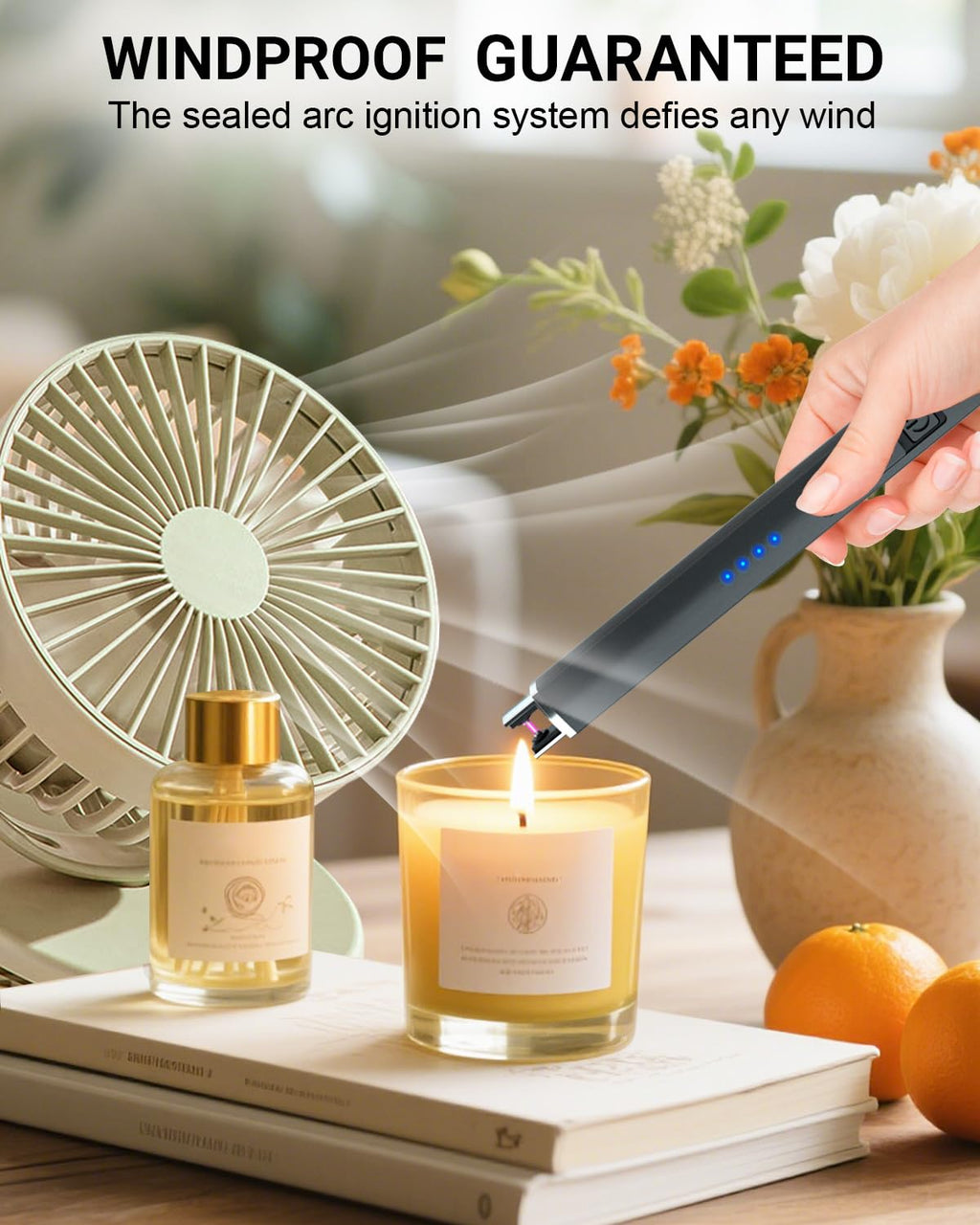 FUKKUDA Electric Arc Candle Lighter with Safety Switch - USB Rechargeable, Windproof & Flameless for Romantic Evenings