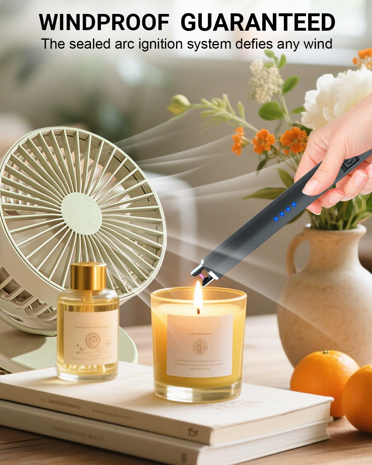 FUKKUDA Electric Arc Candle Lighter with Safety Switch - USB Rechargeable, Windproof & Flameless for Romantic Evenings