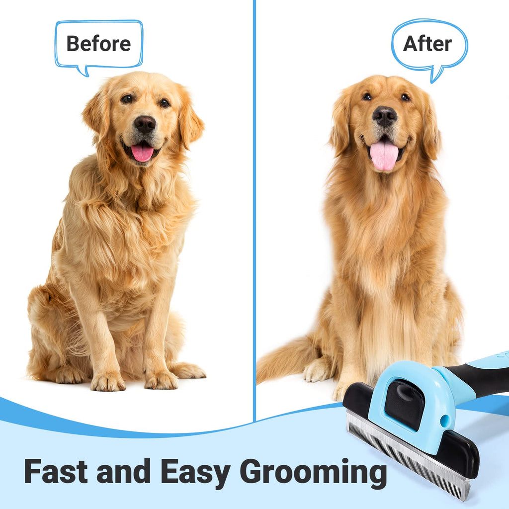 MIU COLOR Pet Grooming Brush Deshedding Tool for Dogs & Cats - Blue / Short and Medium Hair view 3
