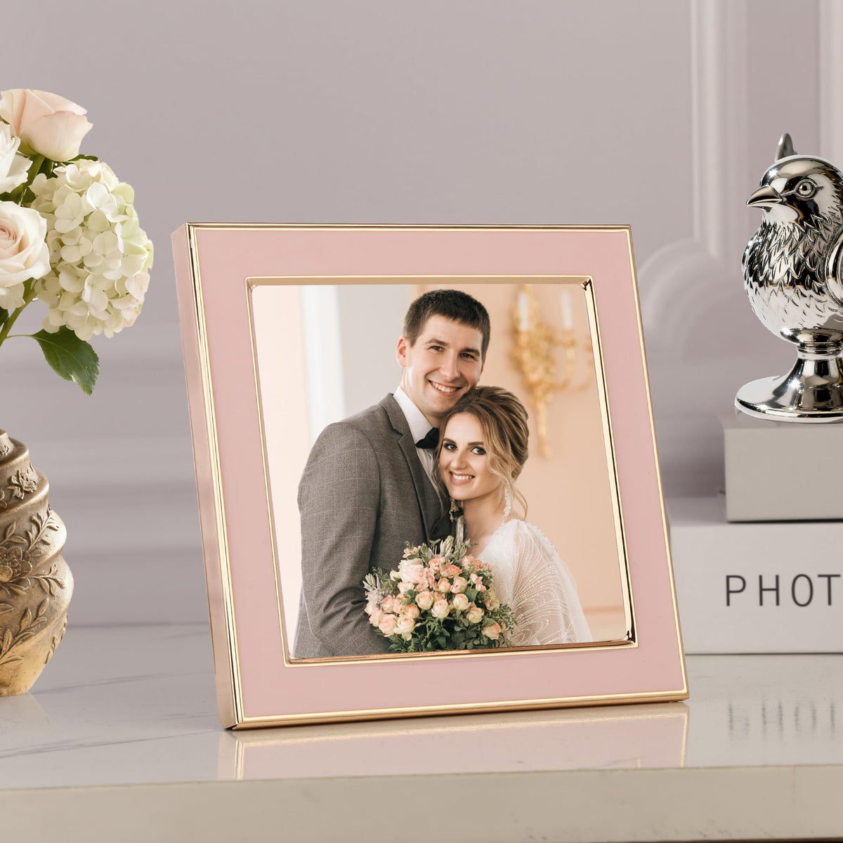 YiPinYin Enamel Picture Frames - Pink / 4x4 Mat 3x3 Inch 2PK view 1
