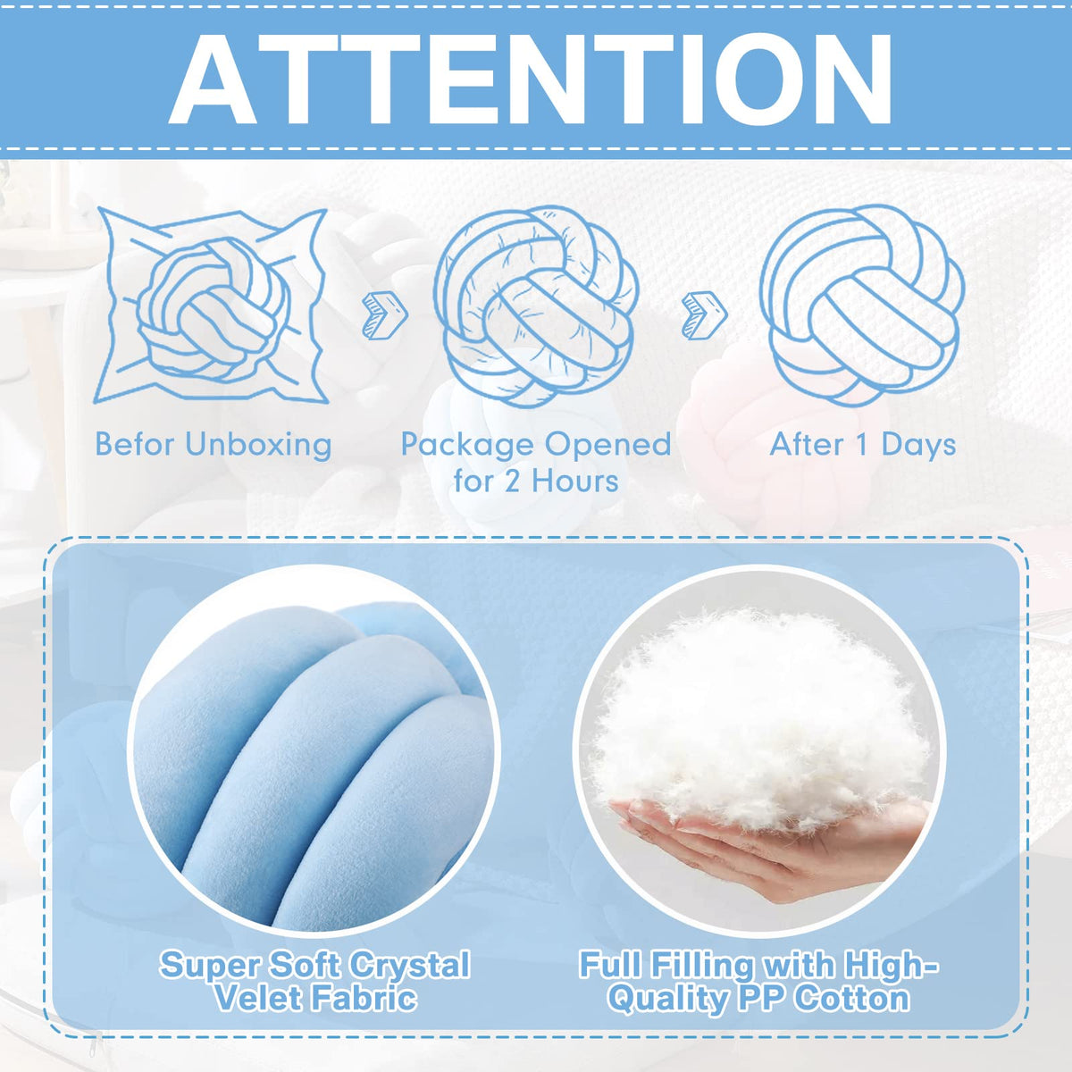 Namalu 2 Pcs Knot Pillow Decorative Throw Pillow - Sky Blue / 7.87 Inches view 5