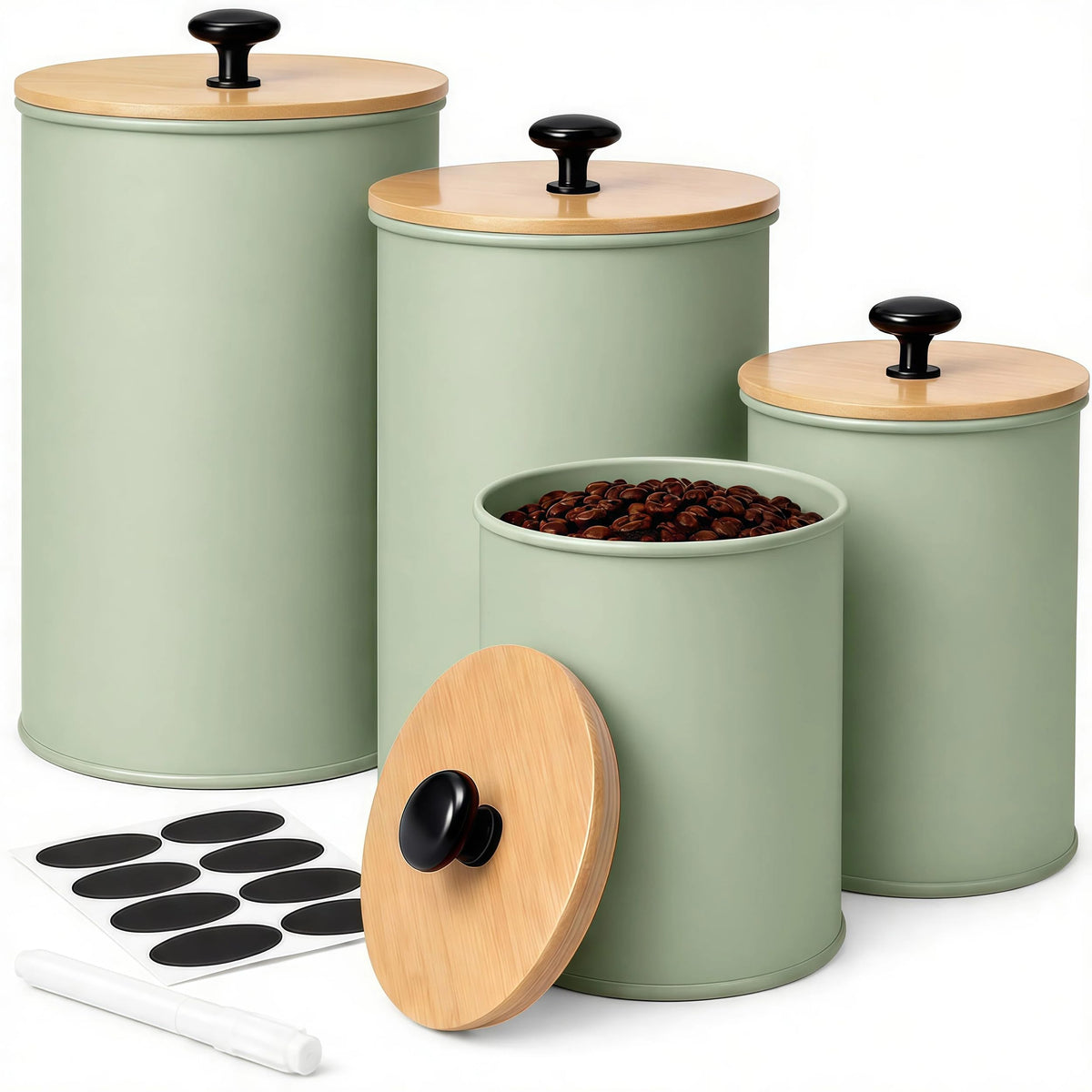 Canisters Sets for Kitchen Countertop 4 PCS Airtight Metal Containers