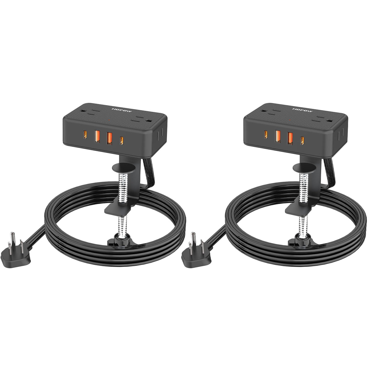 2 Pack Desk Clamp Power Strip with 4 Outlets & 4USB, 10FT Extension Cord